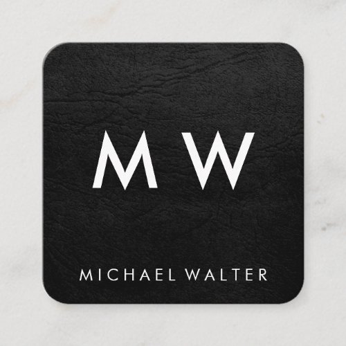 Minimalist Two Letter Monogram Faux Leather Square Business Card