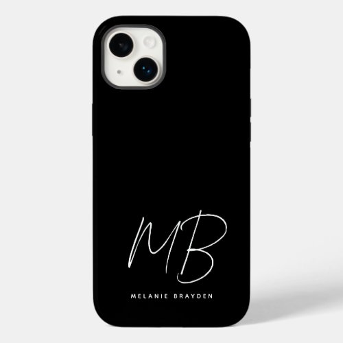 Minimalist Two Monogram Name Black and White Case_Mate iPhone 14 Plus Case