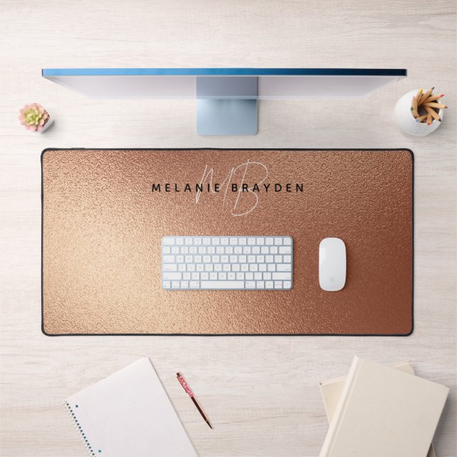 Minimalist Two Monogram Rose Faux Gold Foil Desk Mat (Office 1)
