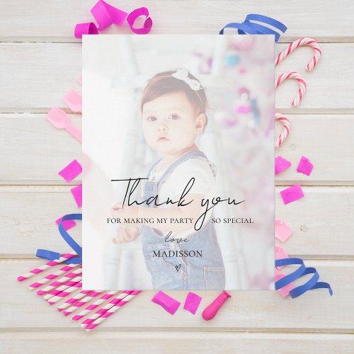 Minimalist Two Photo First Birthday Thank you Postcard