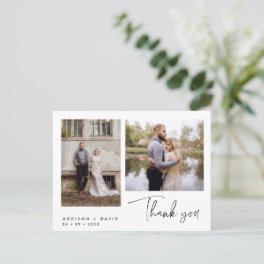 Minimalist Two Photo Script Thank You Postcard