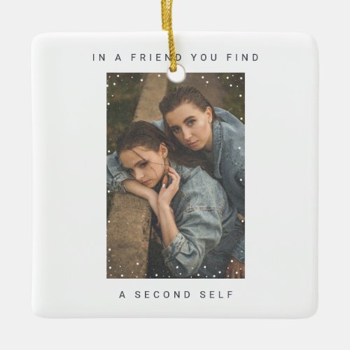 Minimalist Two Photo Snowfall Best Friends Photo Ceramic Ornament
