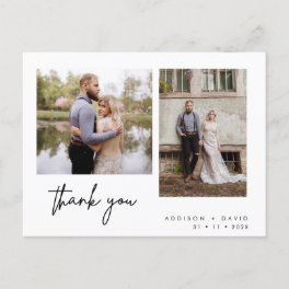 Minimalist Two Photo Wedding Thank You Postcard