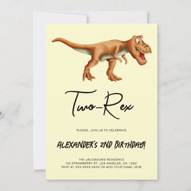 Minimalist Two-Rex Dinosaur Birthday Party Invitation (Front)