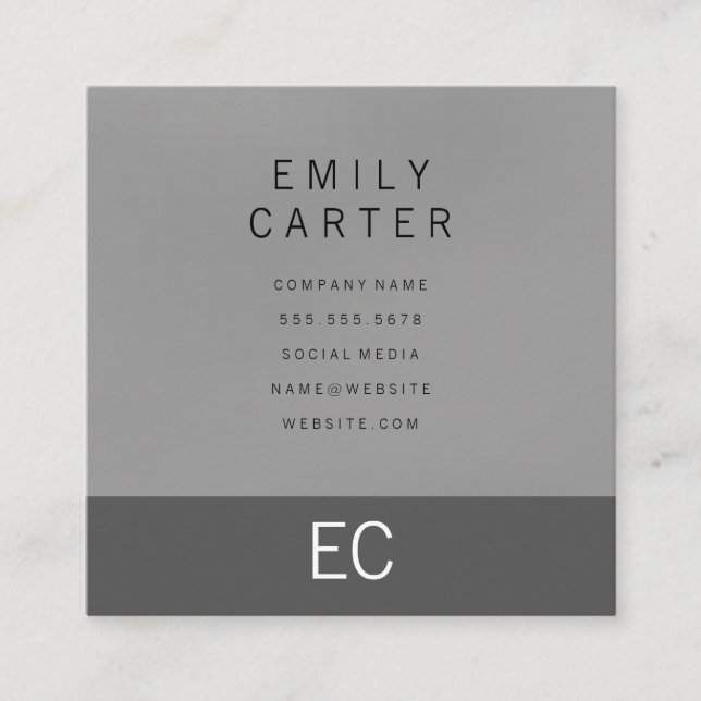 Minimalist Two Tone Gray Square Business Card (Front)