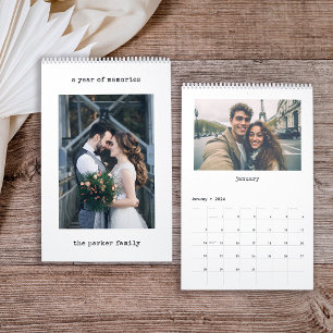 Minimalist Typewriter Black and White Custom Photo Calendar