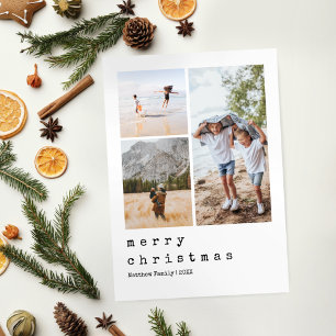 Minimalist Typewriter Christmas Family Three Photo Holiday Card