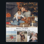 Minimalist typewriter Christmas photo keepsake  Jigsaw Puzzle<br><div class="desc">Bright minimalist modern Holiday acrylic puzzle card. This can be personalized with 4 family photos. Minimalist Typewriter style.</div>