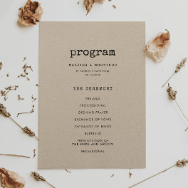 Minimalist typewriter double sided wedding program