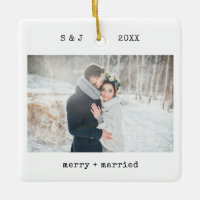 Minimalist Typewriter | Merry and Married Photo Ceramic Ornament