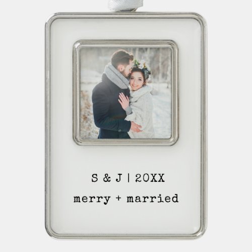 Minimalist Typewriter  Merry and Married Photo Christmas Ornament