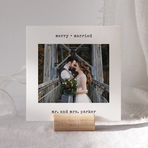 Minimalist Typewriter  Merry and Married Photo Holiday Card