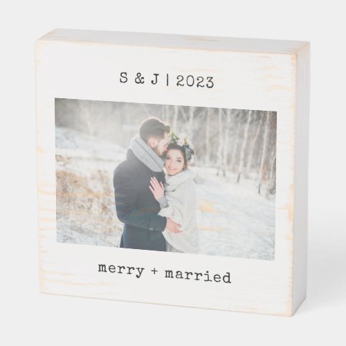 Minimalist Typewriter  Merry and Married Photo Wooden Box Sign