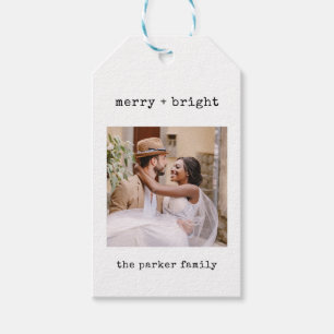 Minimalist Typewriter Merry Christmas with Photo Gift Tags