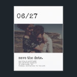 Minimalist typewriter Save the date photo Postcard<br><div class="desc">A minimalist and vintage design for your wedding stationery: choose this retro yet modern wedding suite,  with a typewriter font. Fully customizable with your own picture and favorite colors,  for the lovers of simplicity.</div>