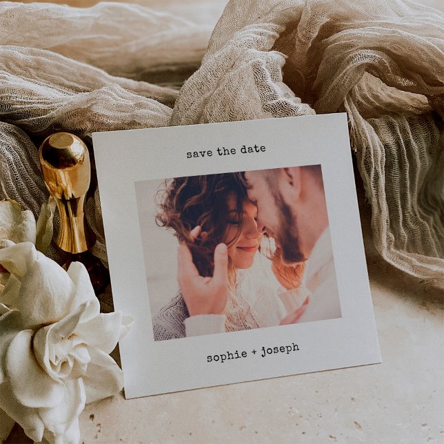 Minimalist Typewriter | Simple Photo Wedding Save The Date (Creator Uploaded)