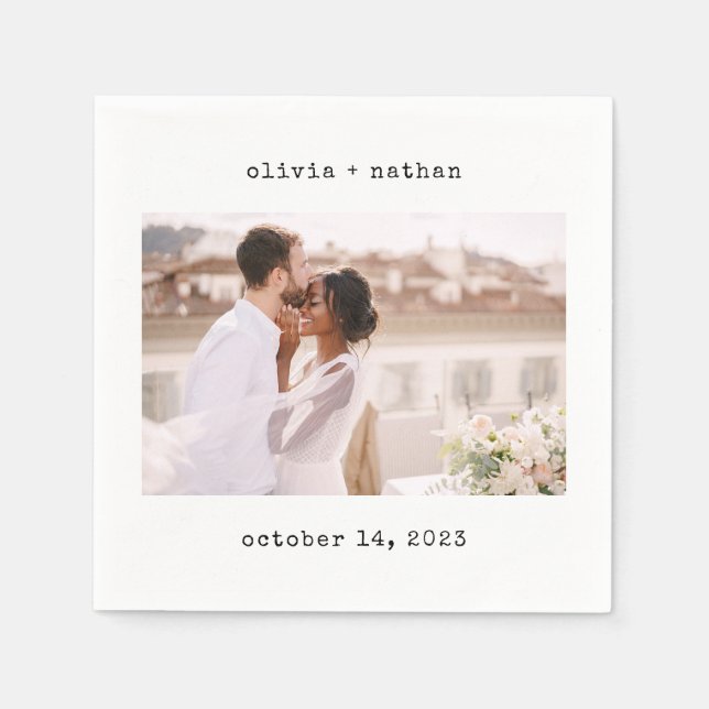 Minimalist Typewriter | Simple Wedding Photo Napkins (Front)