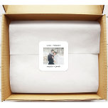 Minimalist Typewriter | Thank you Photo Wedding Square Sticker<br><div class="desc">These simple and minimalist wedding stickers feature your favorite personal photo along with your names and the words "love   thanks" in black typewriter look text.</div>