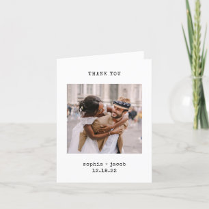 Minimalist Typewriter   Three Photos Wedding Letterpress Thank You Card