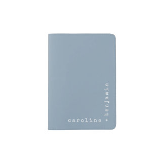 Minimalist Typewriter Typography Corner Name Blue  Passport Holder