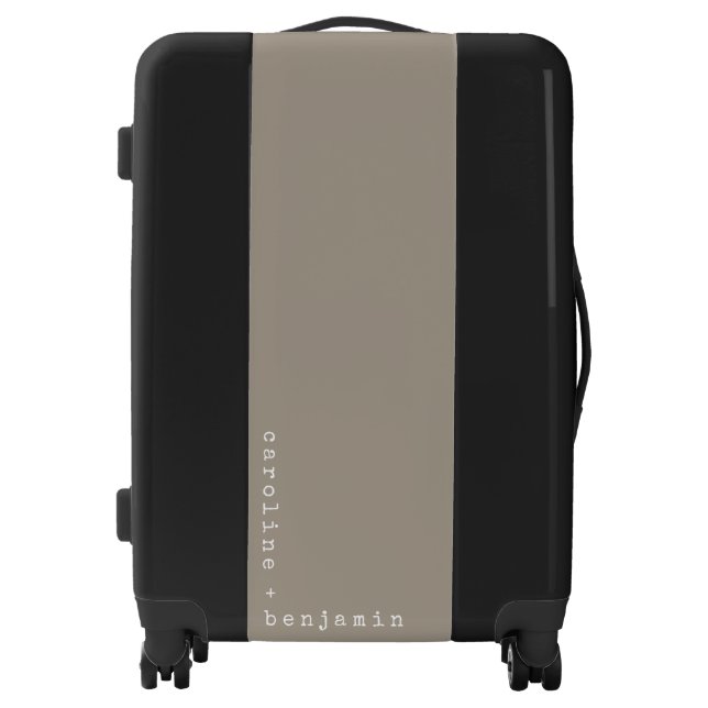 Minimalist Typewriter Typography Corner Name Taupe Luggage (Front)