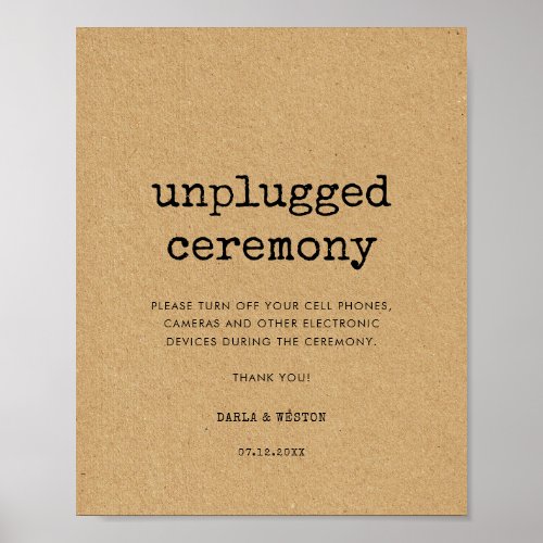 Minimalist typewriter Unplugged wedding ceremony Poster