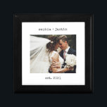 Minimalist Typewriter | Wedding Photo and Year Gift Box<br><div class="desc">This simple and minimalist keepsake gift box features your favorite wedding photo along with your names and the year in black typewriter look text. A stylish keepsake for your first year as husband and wife.</div>