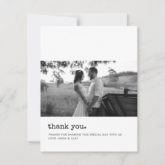 Minimalist typewriter wedding thank you photo (Front)