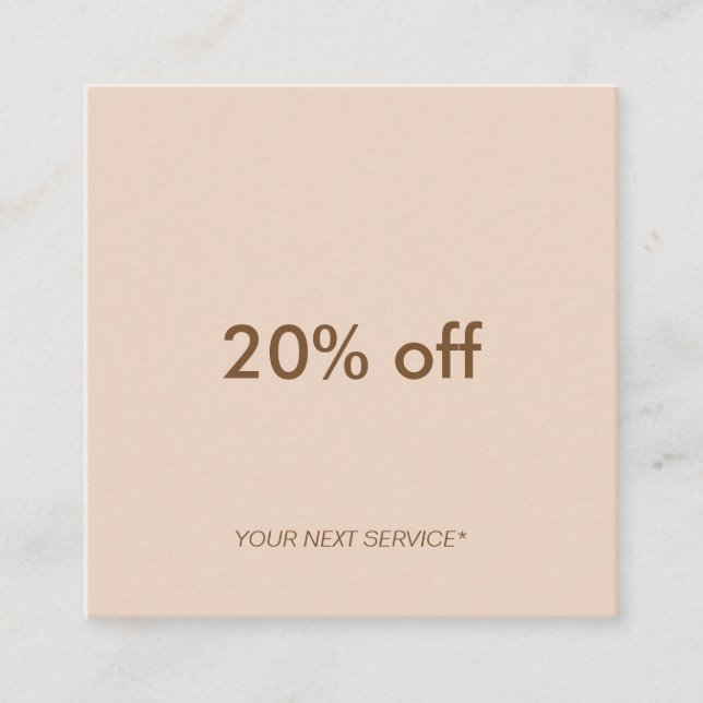 Minimalist Typo Pastel Peach Square Discount Card (Front)