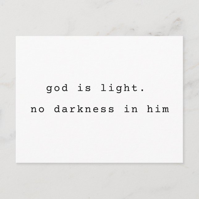 Minimalist Typographic God is Light Postcard (Front)