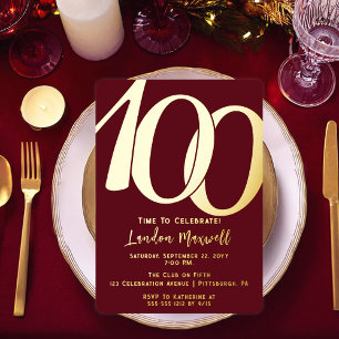 Minimalist Typography 100 100th Birthday Party Foil Invitation