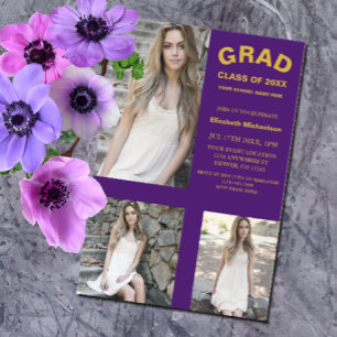 Minimalist Typography 3 Photo Graduation Acrylic Invitations