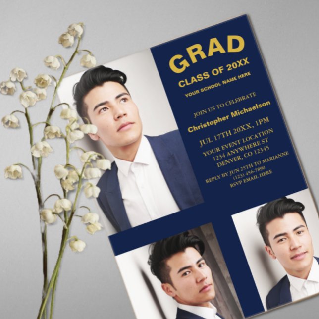 Minimalist Typography 3 Photo Graduation Acrylic Invitations (Creator Uploaded)