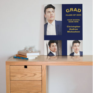 Minimalist Typography 3 Photo Graduation Faux Canvas Print