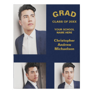 Minimalist Typography 3 Photo Graduation Faux Canvas Print