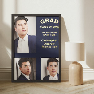 Minimalist Typography 3 Photo Graduation Foil Prints
