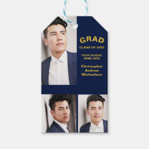 Minimalist Typography 3 Photo Graduation Gift Tags