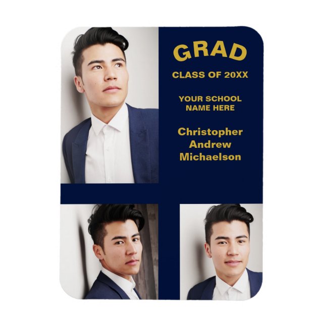 Minimalist Typography 3 Photo Graduation Magnet (Vertical)