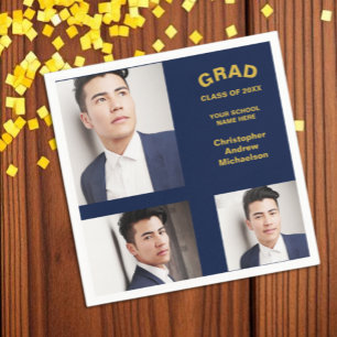 Minimalist Typography 3 Photo Graduation Napkins