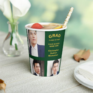Minimalist Typography 3 Photo Graduation Paper Cups