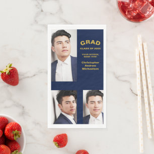Minimalist Typography 3 Photo Graduation Paper Guest Towels