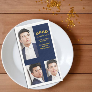 Minimalist Typography 3 Photo Graduation Paper Guest Towels