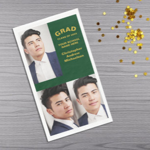 Minimalist Typography 3 Photo Graduation Paper Guest Towels