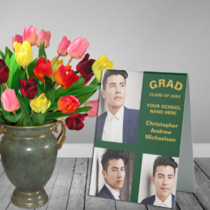 Minimalist Typography 3 Photo Graduation Table Tent