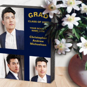 Minimalist Typography 3 Photo Graduation Wooden Box Sign