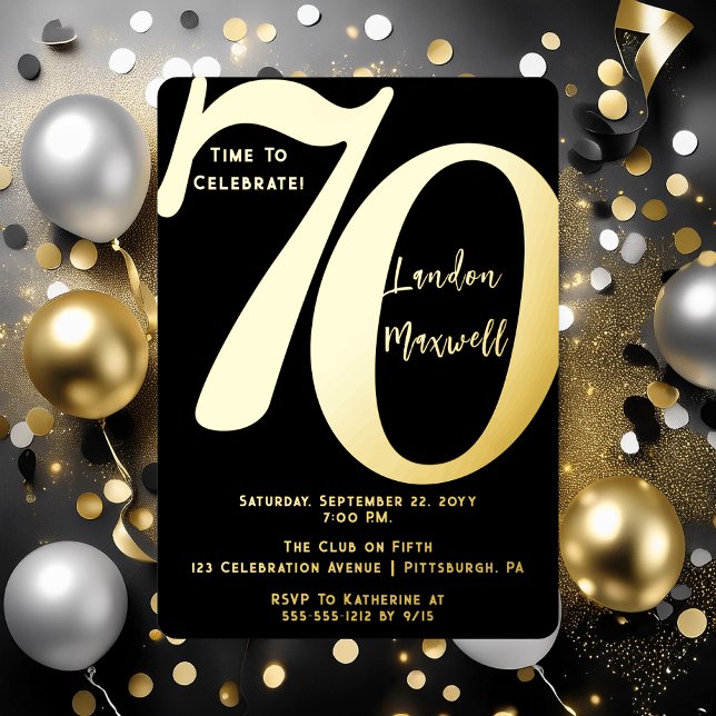 Minimalist Typography 70 70th Birthday Party Foil Invitation (Elegant Minimalist Typography "70" 70th Birthday Party Foil Invitation)