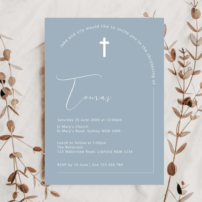 Minimalist Typography arch blue arch baptism Invitation (Creator Uploaded)
