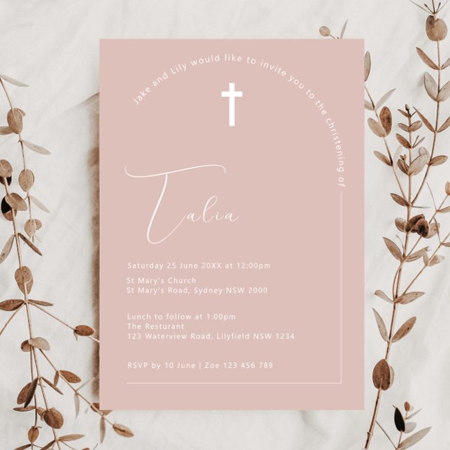 Minimalist Typography arch pink arch baptism Invitation (Creator Uploaded)