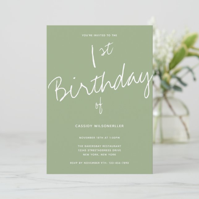 Minimalist Typography Baby First Birthday Invitation (Standing Front)