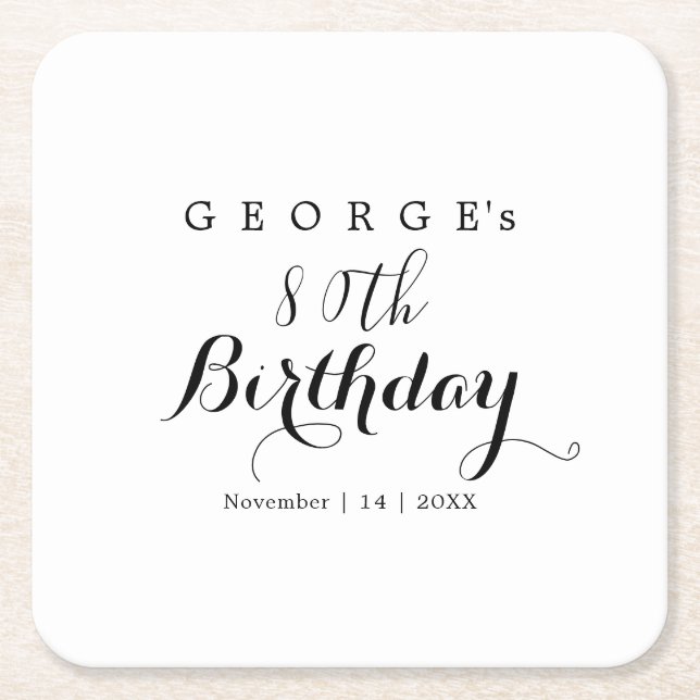 Minimalist Typography Birthday Party Design  Square Paper Coaster (Front)